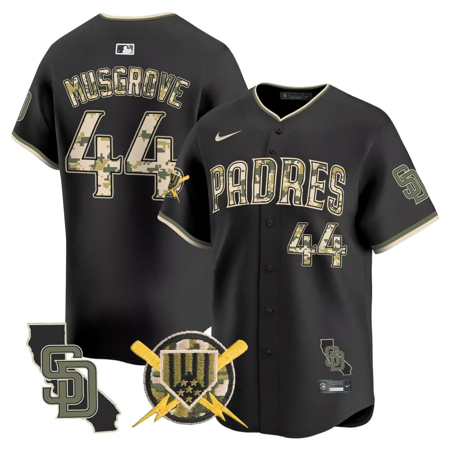 Joe Musgrove 44 Padres Jersey Black Military Appreciation California State Outline Sd