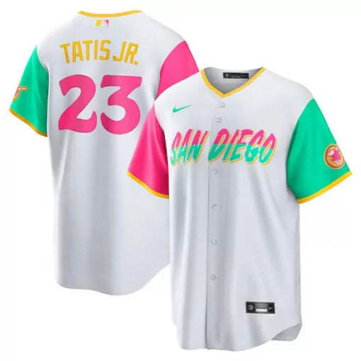 Fernando Tatis 23 Jersey White City Connect San Diego Padres Men Split Design Pink