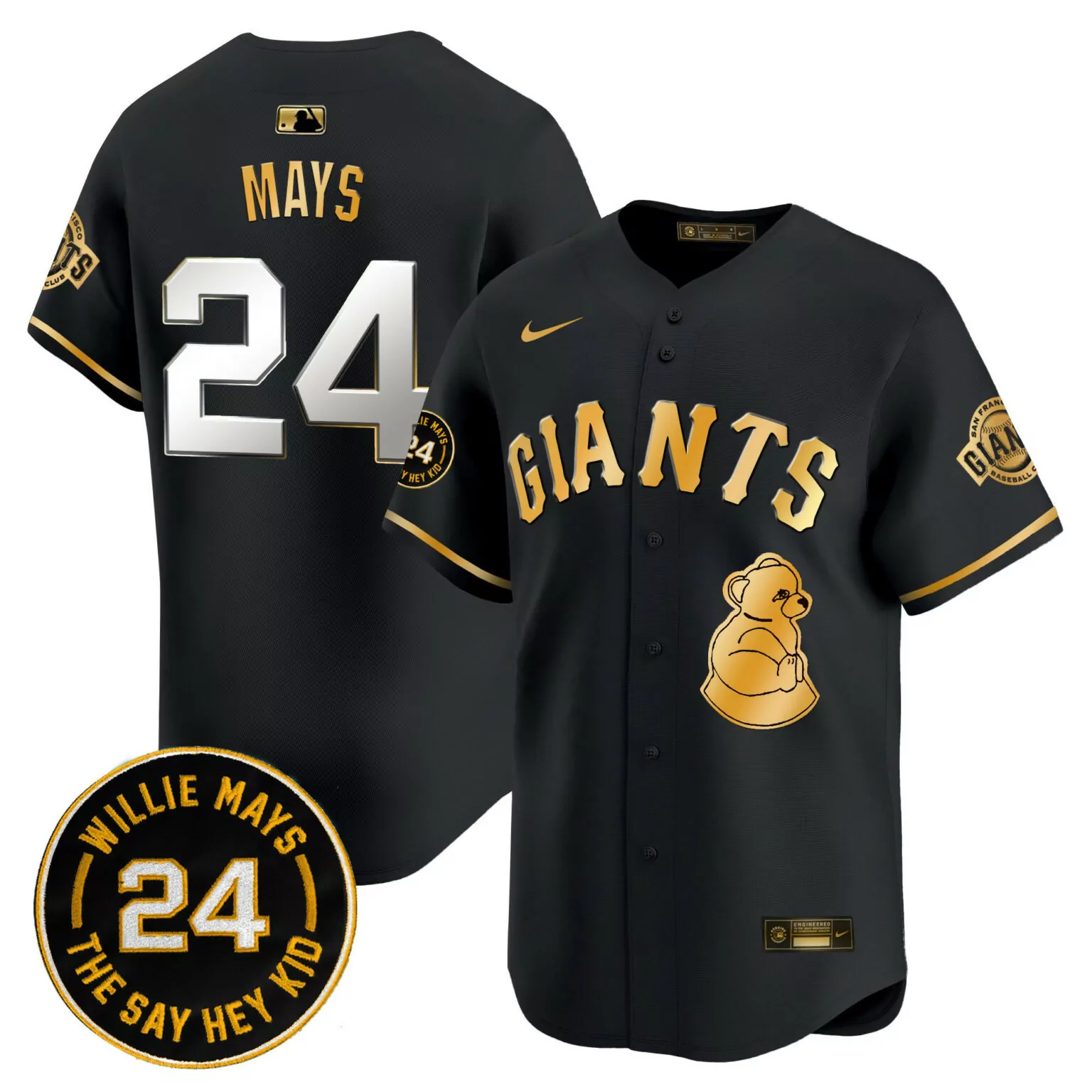 Willie Mays 24 Giants Jersey Black Men Gold v4 All Stitched