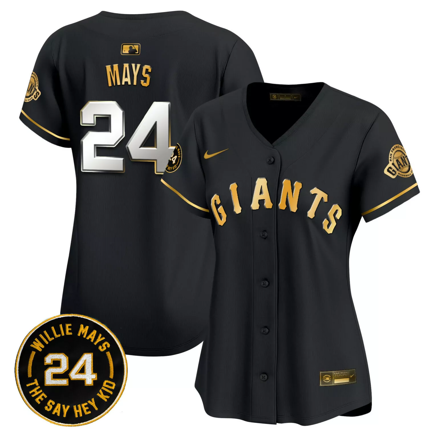 Willie Mays 24 Giants Jersey Black Men Gold White All Stitched