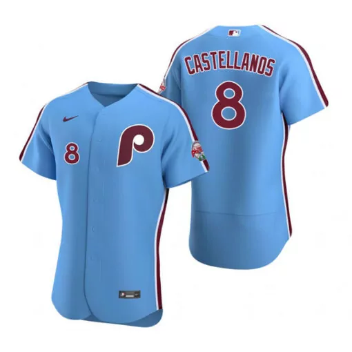 Nick Castellanos 8 Jersey Light Blue Philadelphia Phillies Men Maroon Flex Base Stitched
