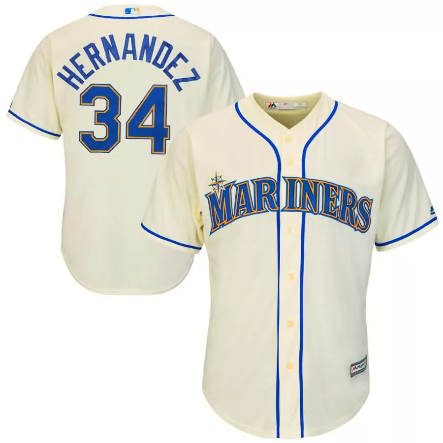 Teoscar Hernandez 34 Mariners Jersey Cream Blue Yellow Cool Base