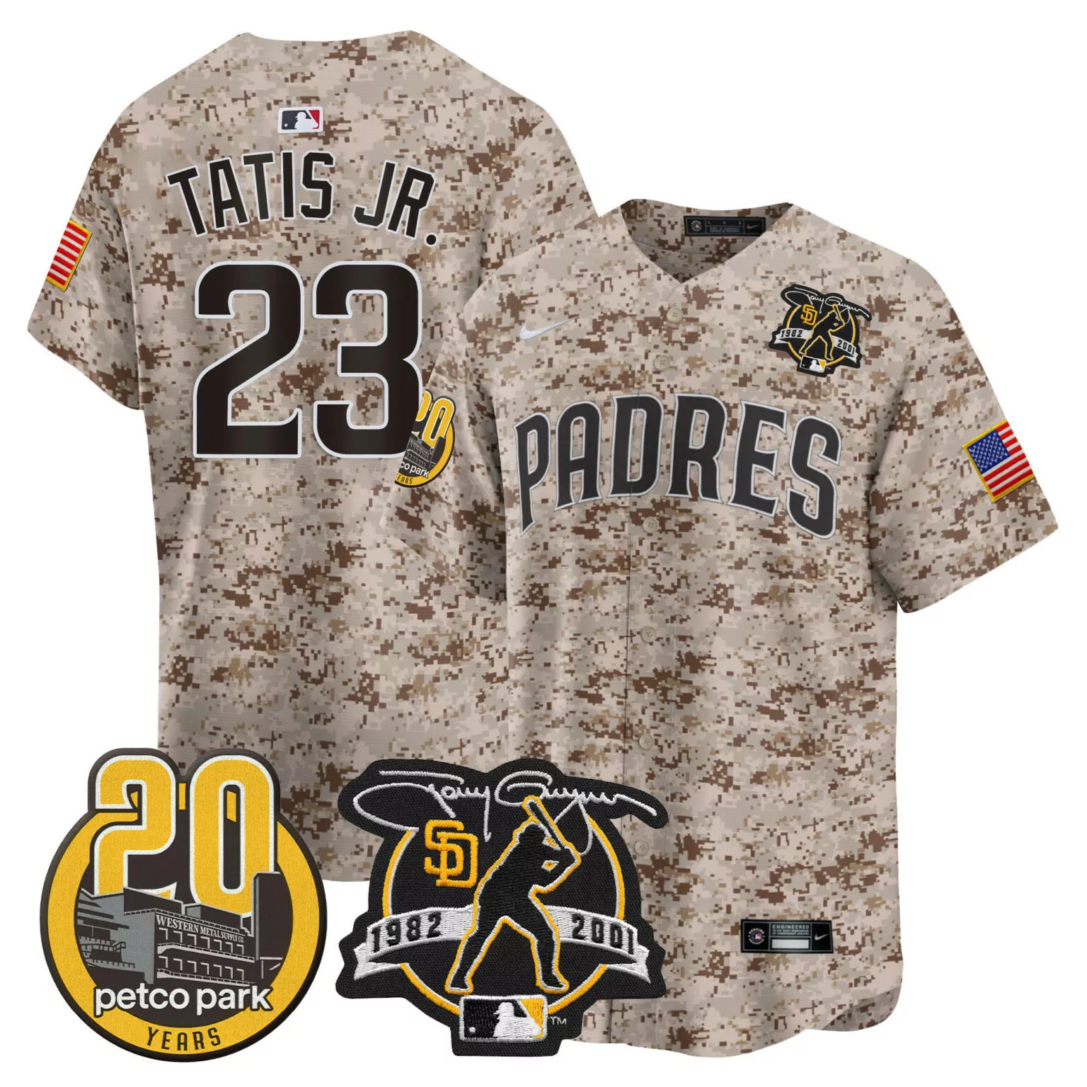 Fernando Tatis 23 Padres Jersey Tan Military Camo Us Flag Petco Park 20 Years Men