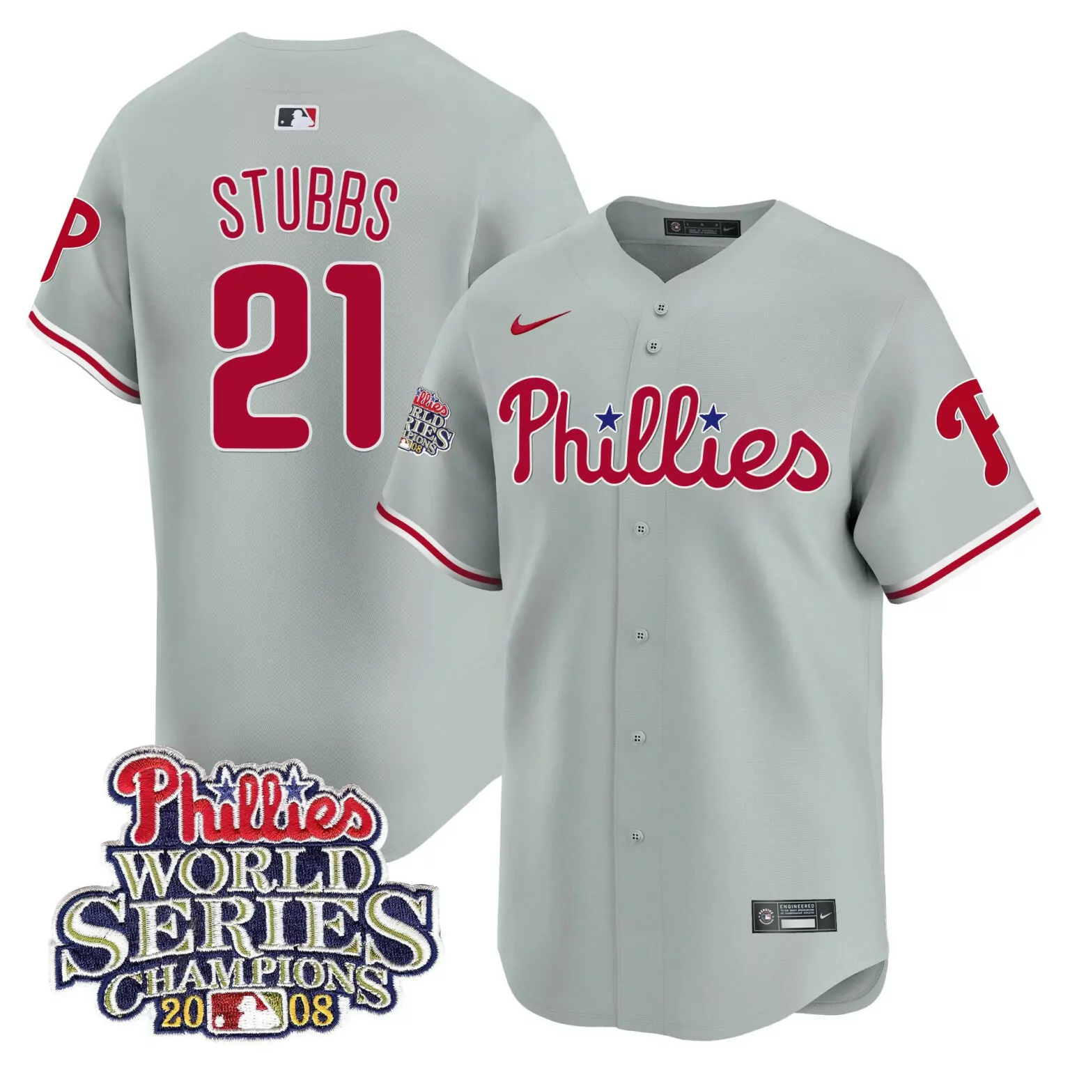 Garrett Stubbs 21 Phillies Jersey Gray 2008 World Series Champions Men Red White
