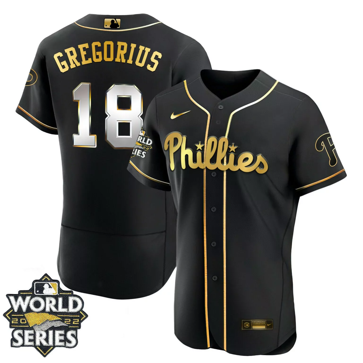 Didi Gregorius 18 Phillies Jersey Black World Series 2022 Men Gold Flex All Stitched