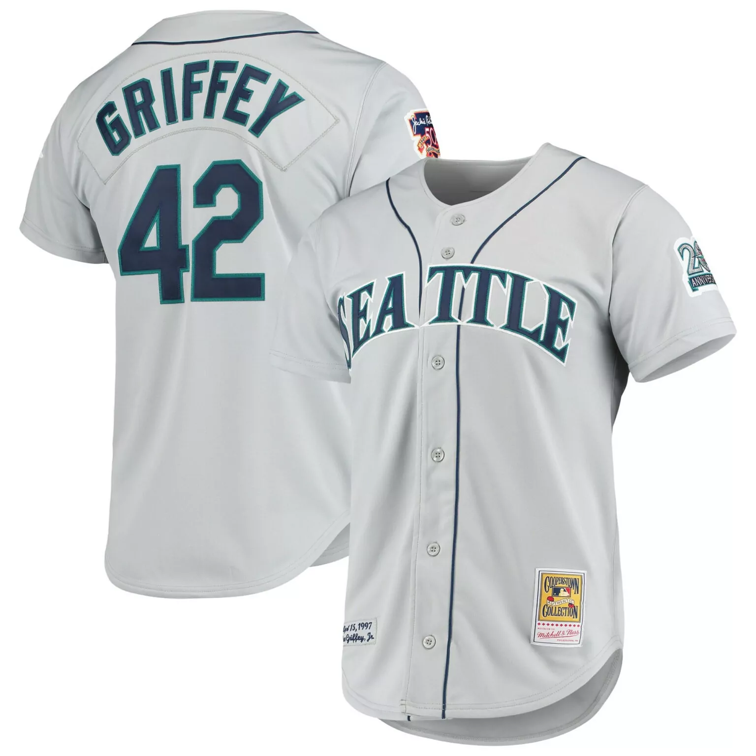 Ken Griffey 42 Seattle Mariners Jersey Silver Jackie Robinson Day 50th Anniversary 25th