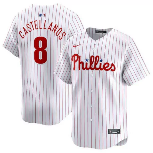 Nick Castellanos 8 Phillies Jersey White Men Pinstripe Red Home Stitched