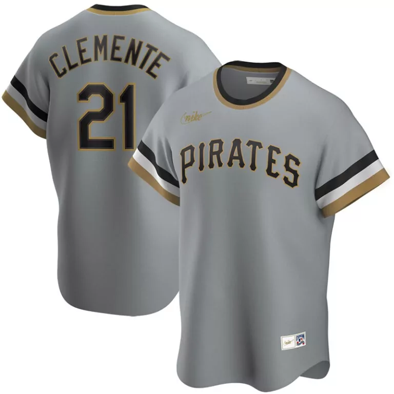 Roberto Clemente 21 Pirates Jersey Gray Men Black Gold Cooperstown Collection