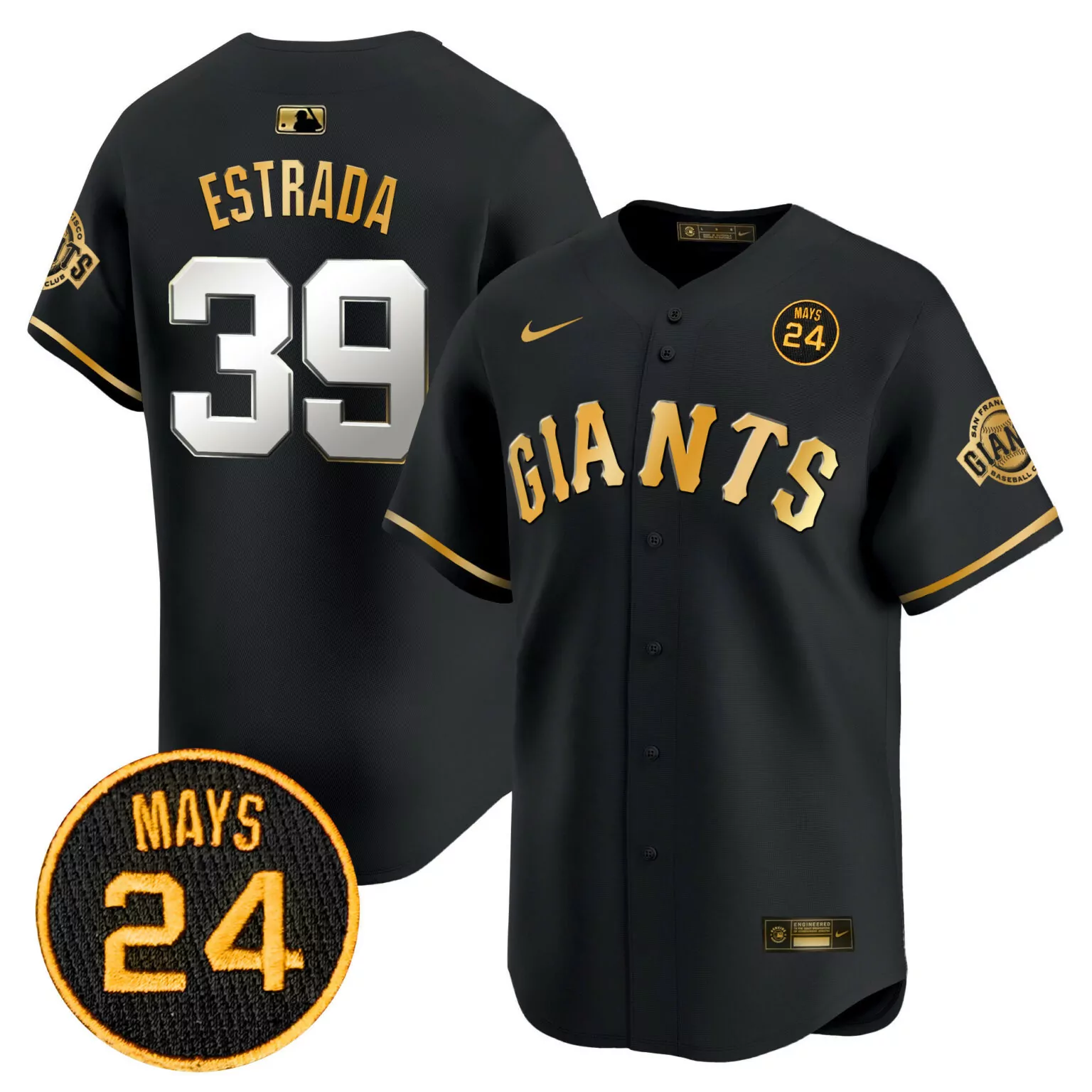 Thairo Estrada 39 Jersey Black Mays 24 San Francisco Giants Men Gold v3 All Stitched