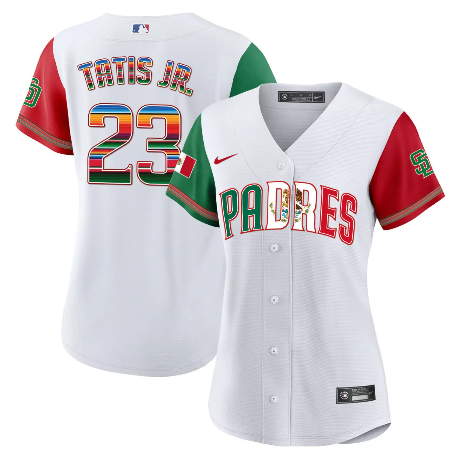 Fernando Tatis 23 Padres Jersey White City Connect Mexico Flag Men Split Design Red