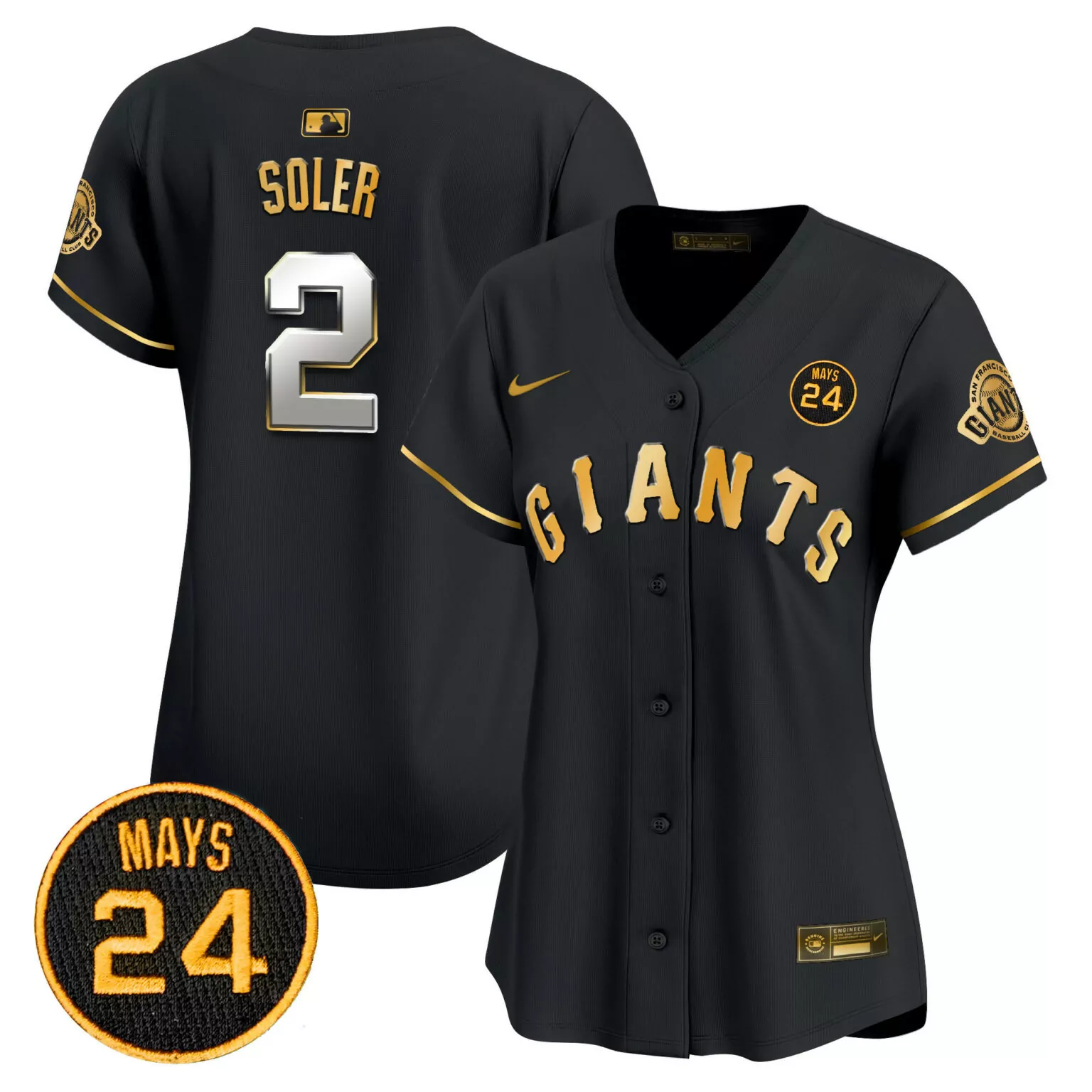 Jorge Soler 2 Giants Jersey Black Willie Mays 24 Men Gold v3 All Stitched