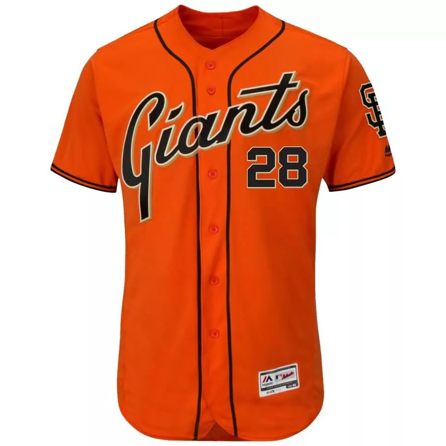 Custom Giants 28 Jersey Orange Men Button-up Black White Alternate Flex Base Collection