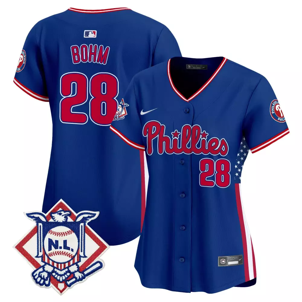Alec Bohm 28 Phillies Jersey Blue City Connect Nl Women Split Design Red White Vapor