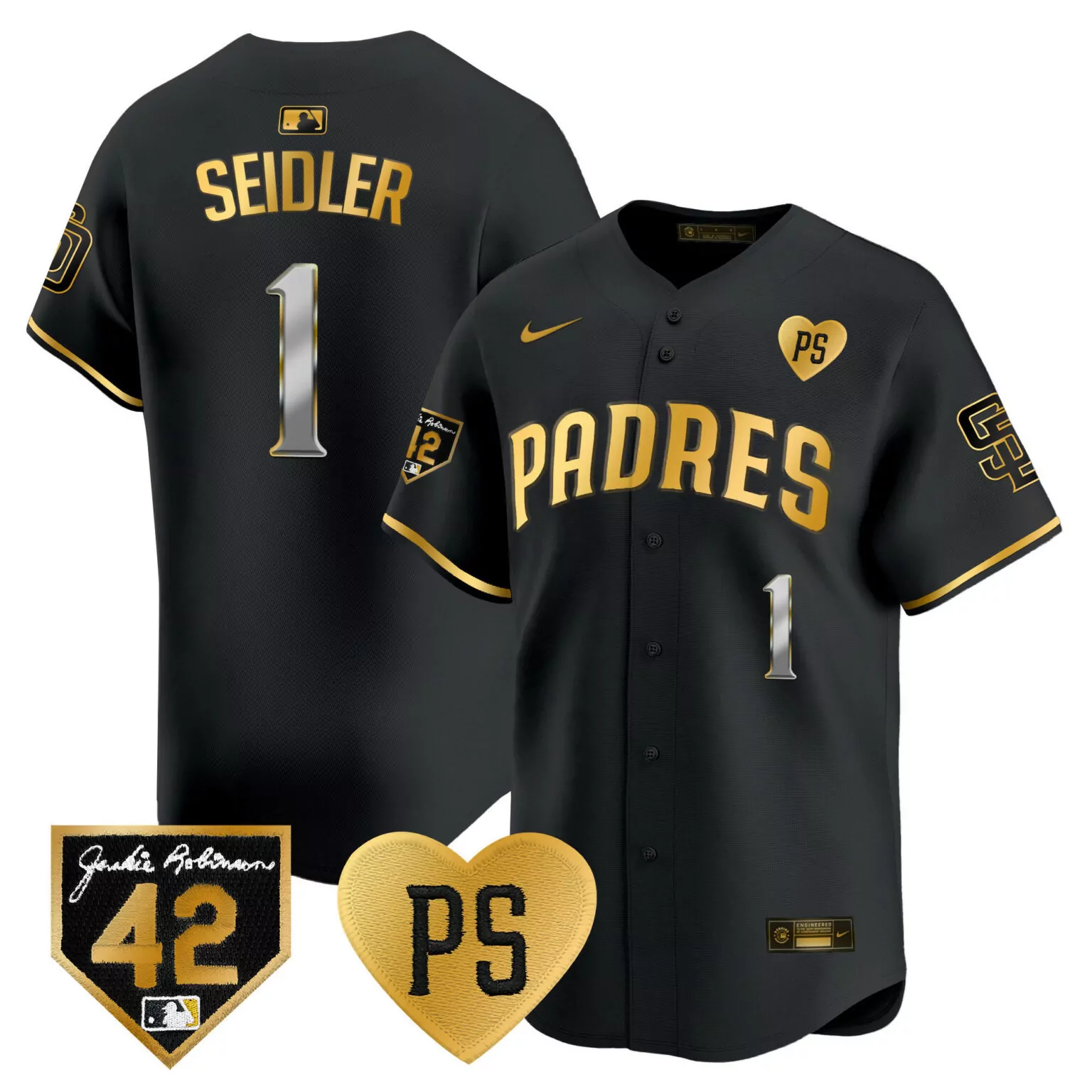 Peter Seidler 1 Padres Jersey Black City Connect Jackie Robinson 42 Ps Heart Men