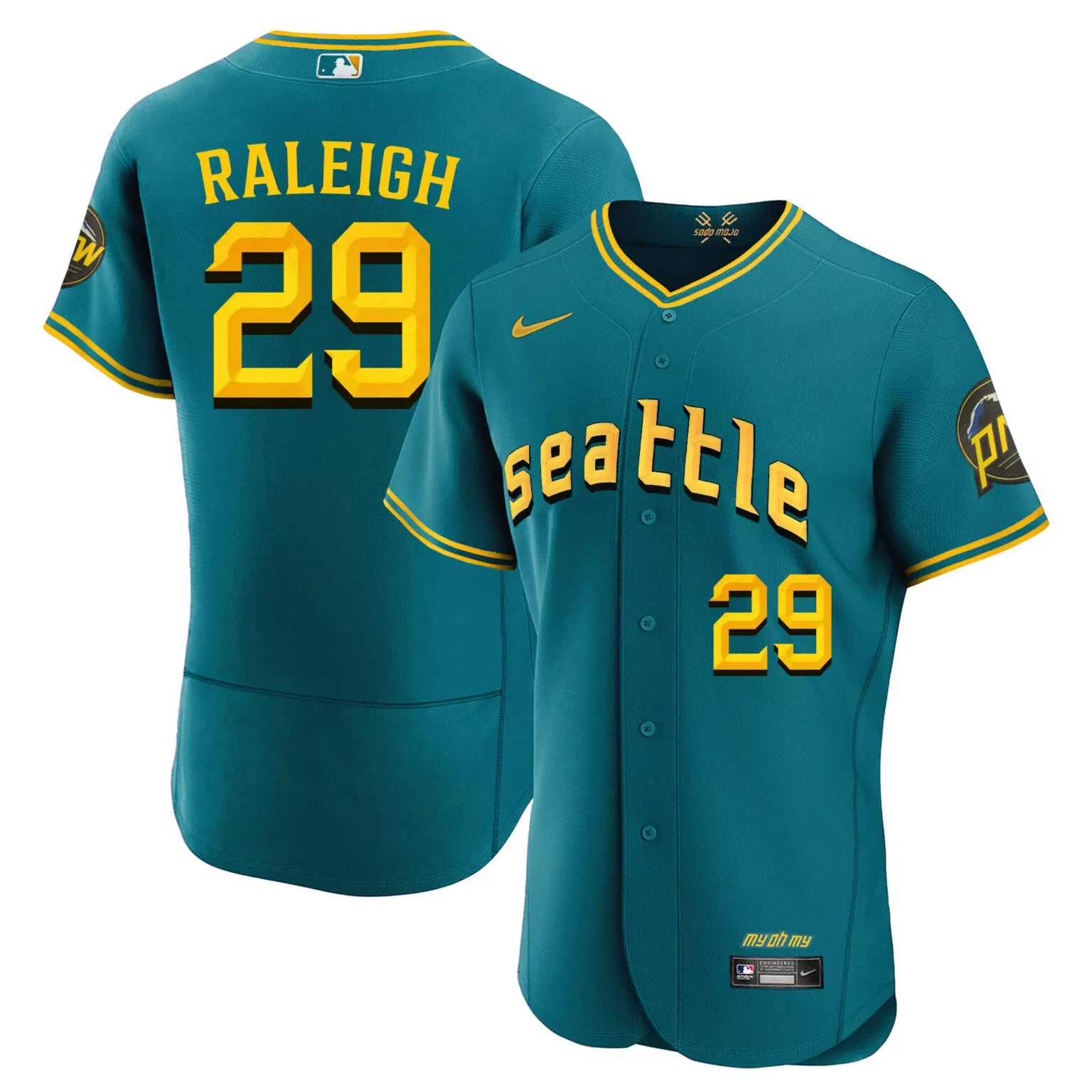 Cal Raleigh 29 Seattle Mariners Jersey Teal Sodo Mojo Engineered Men Alternate Yellow