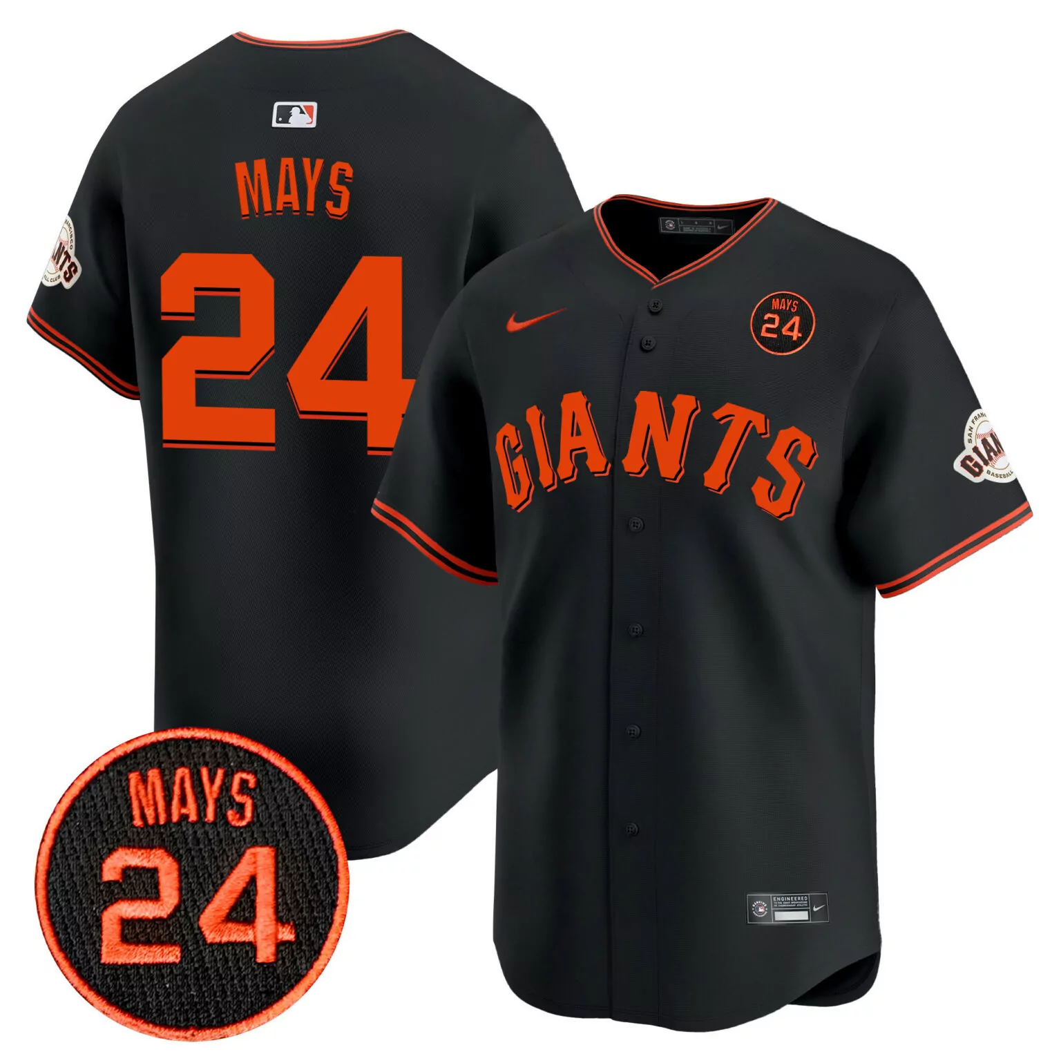 Willie Mays 24 Giants Jersey Black San Francisco Men Orange v3 All Stitched