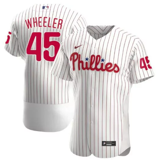 Zack Wheeler 45 Phillies Jersey White Men Pinstripe Red Flex Base Stitched