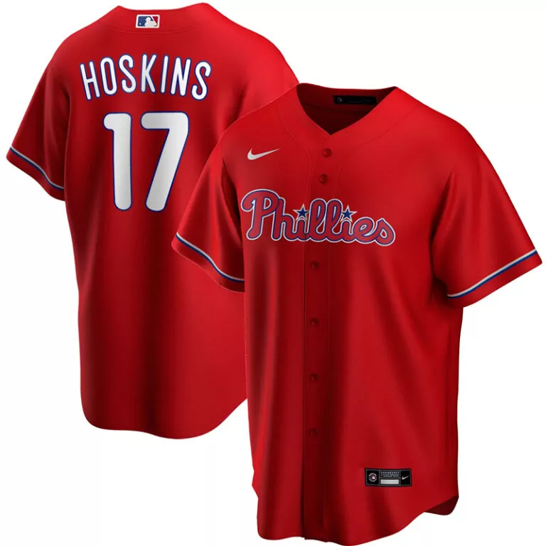 Rhys Hoskins 17 Phillies Jersey Red Men Blue White Alternate