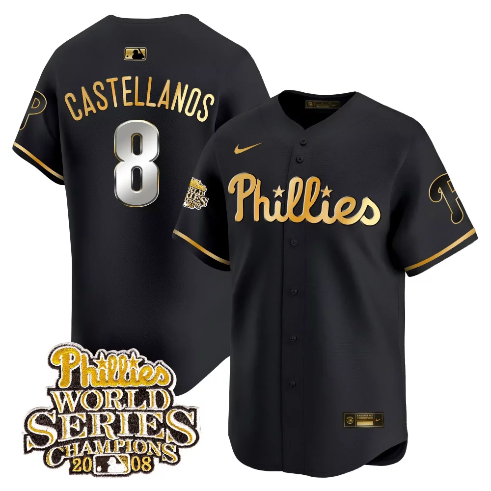 Nick Castellanos 8 Phillies Jersey Black World Series Champions Men Gold Vapor Premier