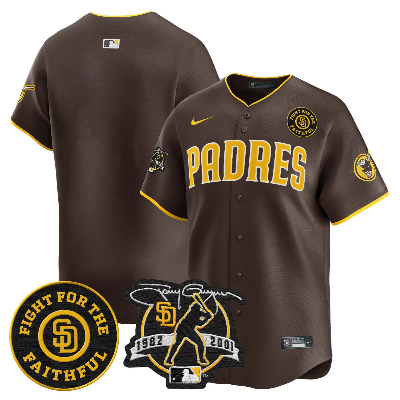 Tony Gwynn San Diego Padres Jersey Brown 1982-2001 Fight Faithful Men Yellow All