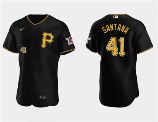 Carlos Santana 41 Jersey Black Pittsburgh Pirates Men Gold Flex Base Stitched