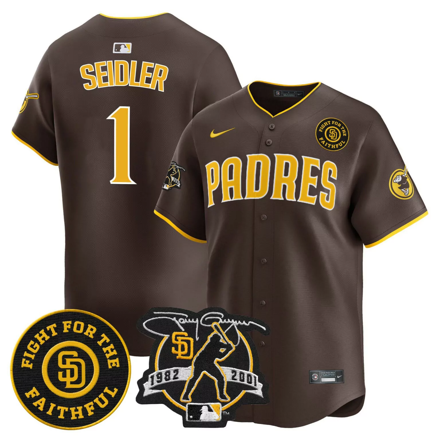 Peter Seidler 1 Padres Jersey Brown 2001 Fight Faithful Signature Men Yellow All