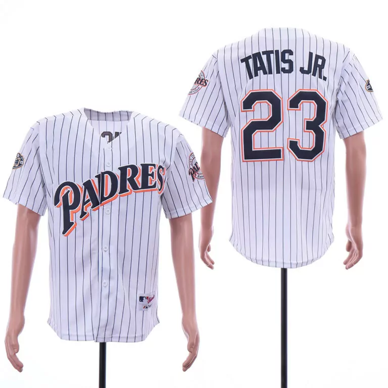 Fernando Tatis 23 Padres Jersey White Men Pinstripe Black Orange Anniversary