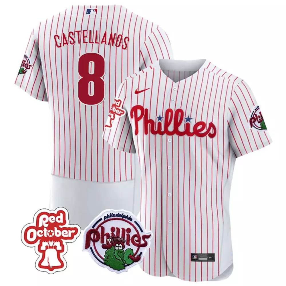 Nick Castellanos 8 Phillies Jersey White Red October Men Flex Base All Stitched