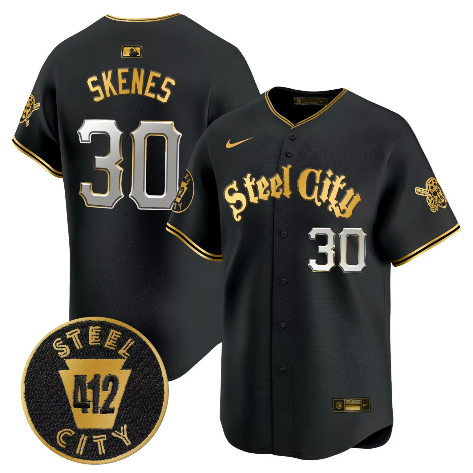 Paul Skenes 30 Pittsburgh Pirates Jersey Black City Connect Steel 412 Men Gold Silver