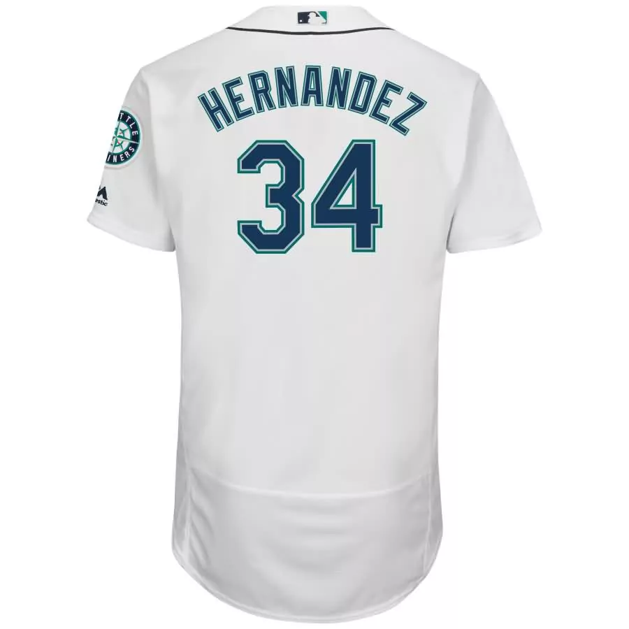 Felix Hernandez 34 Jersey White Seattle Mariners Majestic Men Teal Navy Home Flex