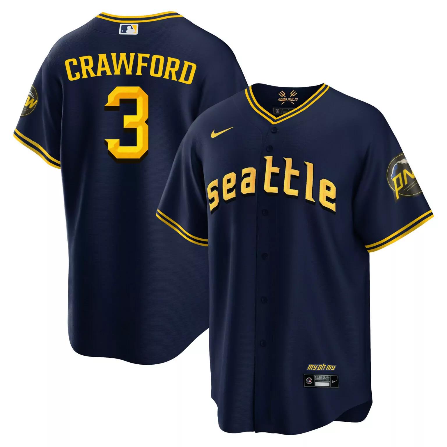 J.p. Crawford 3 Seattle Mariners Jersey Navy Pnw Men Yellow Cool Collection All Stitched