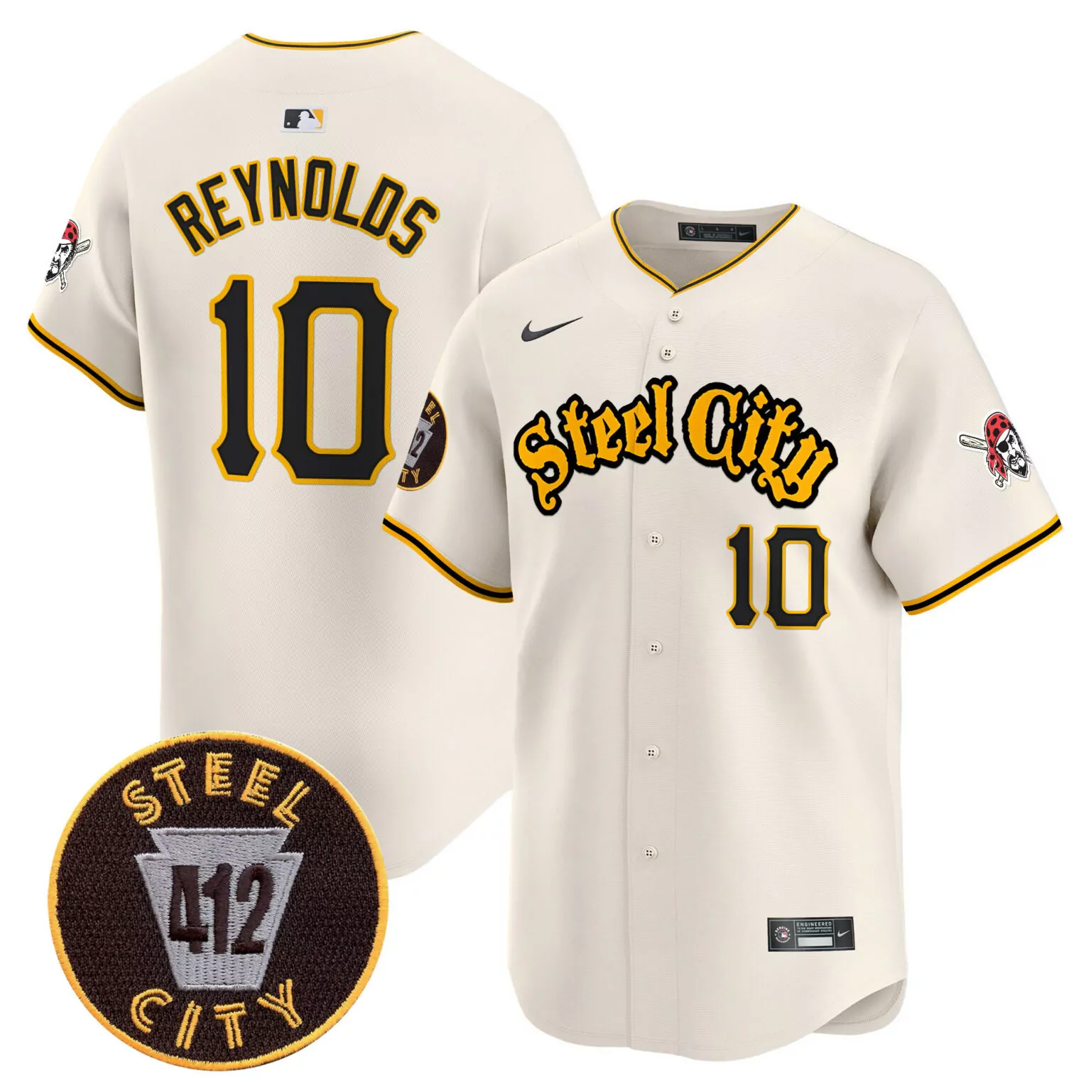 Bryan Reynolds 10 Steel City Jersey Cream 412 Men Black Yellow v5 All Stitched