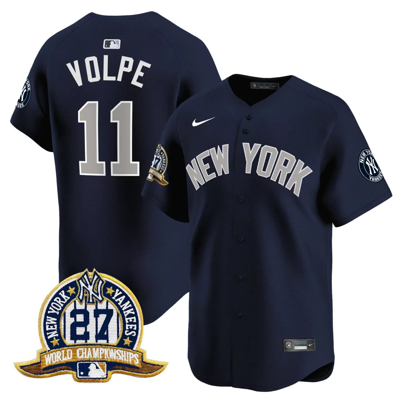 Anthony Volpe 11 New York Yankees Jersey Navy Men Silver White Alternate All Stitched