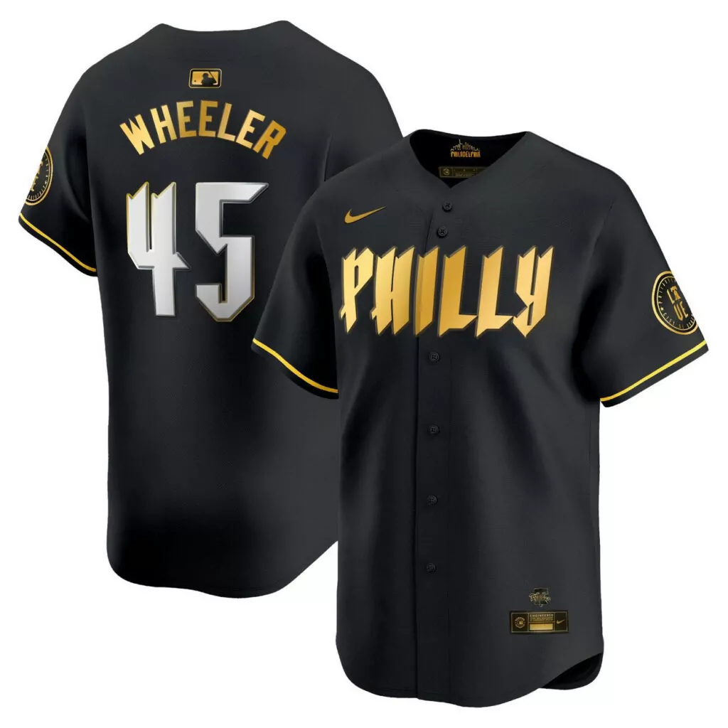 Zack Wheeler 45 Phillies Jersey Black City Connect Men Gold White