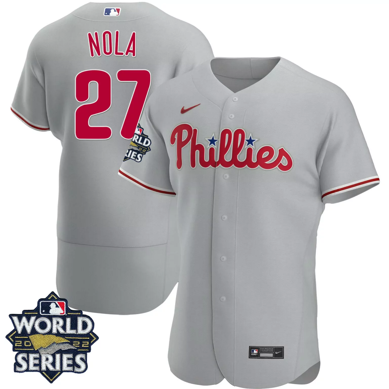 Aaron Nola 27 Phillies Jersey Gray 2022 World Series Men Red White All Stitched