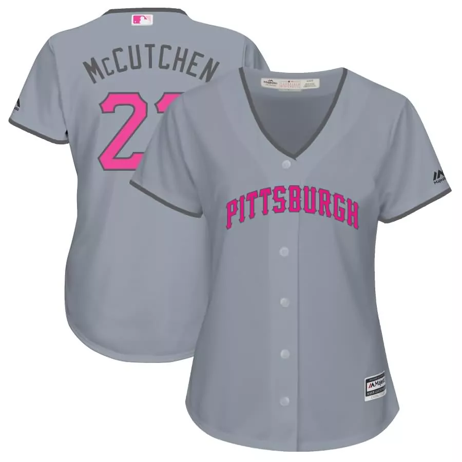 Andrew Mccutchen 22 Pittsburgh Jersey Grey Women Pink Cool Base