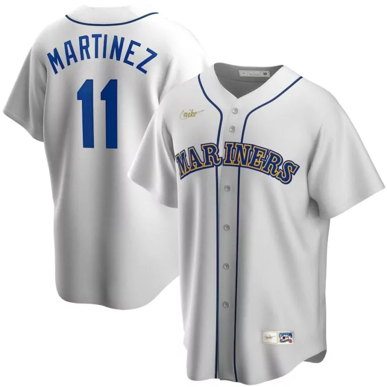 Edgar Martinez 11 Mariners Jersey White Men Blue Gold Home Cooperstown Collection
