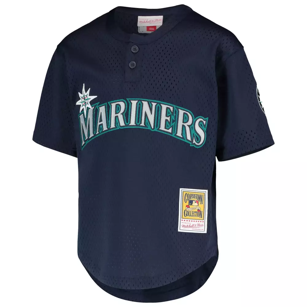 Custom Seattle Mariners Jersey Navy Blue Men Teal White Cooperstown Collection