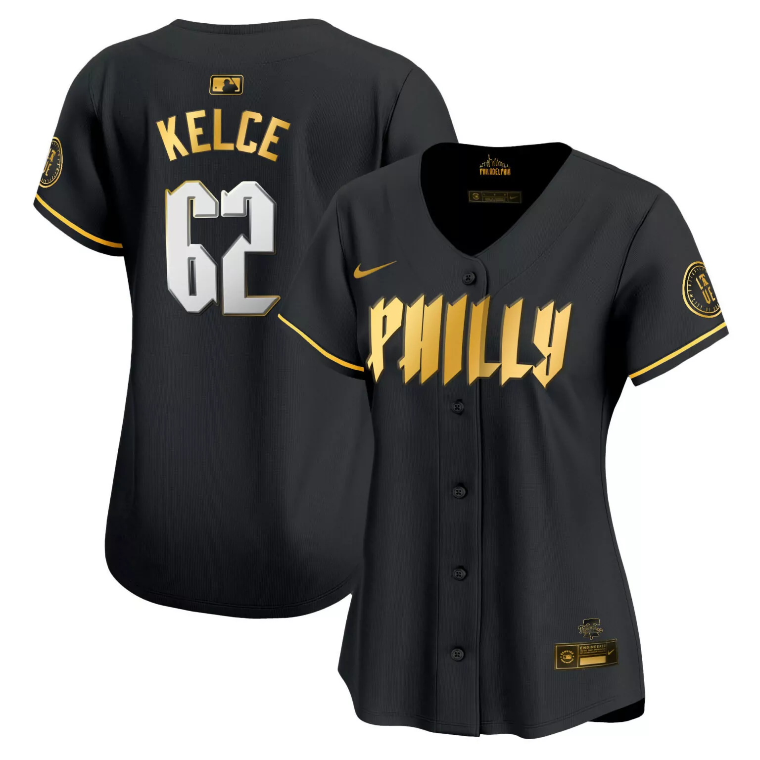 Jason Kelce 62 Jersey Black City Connect Philadelphia Phillies Skyline Circular Women