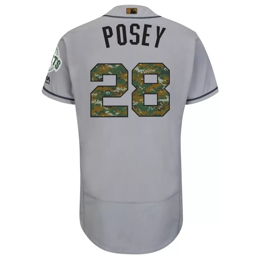 Buster Posey 28 Giants Jersey Gray Military Appreciation Men Black Camo Fashion Flex