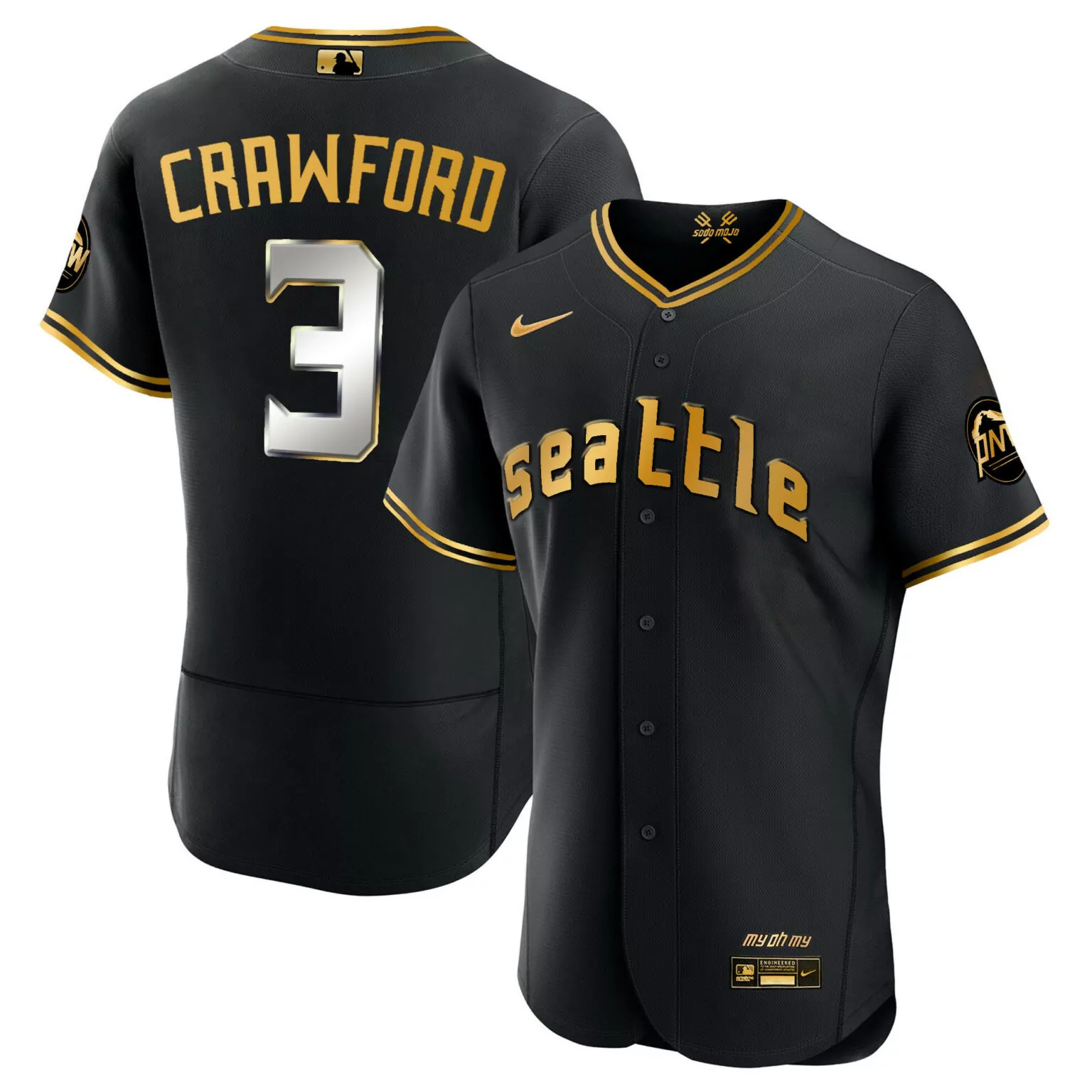 J.p. Crawford 3 Seattle Mariners Jersey Black Sodo Mojo My Oh Men Alternate Gold