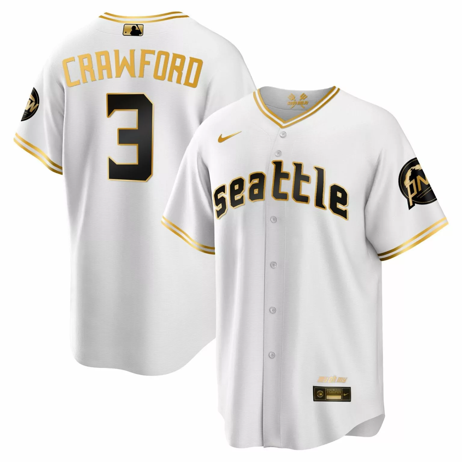 J.p. Crawford 3 Seattle Mariners Jersey White City Connect "m" Men Black Gold Cool