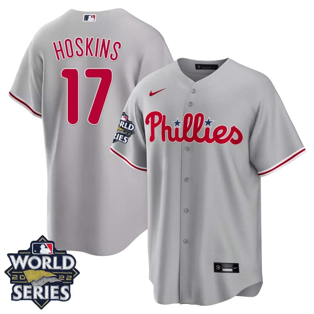 Rhys Hoskins 17 Phillies Jersey Gray World Series 2022 Men Red White Cool Base All