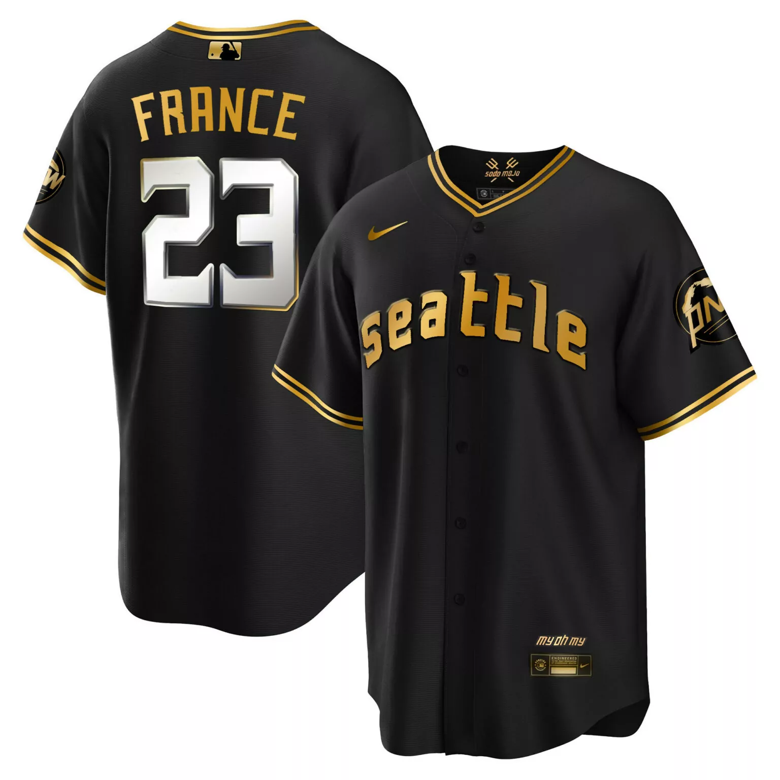 Ty France 23 Seattle Mariners Jersey Black Men Gold White Cool All Stitched