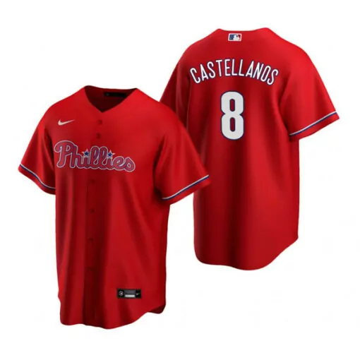 Nick Castellanos 8 Phillies Jersey Red Men White Blue Cool Base Stitched