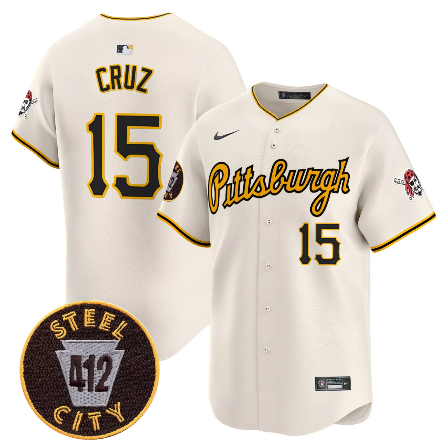 Oneil Cruz 15 Pittsburgh Pirates Jersey Cream Steel City 412 Men Alternate Yellow