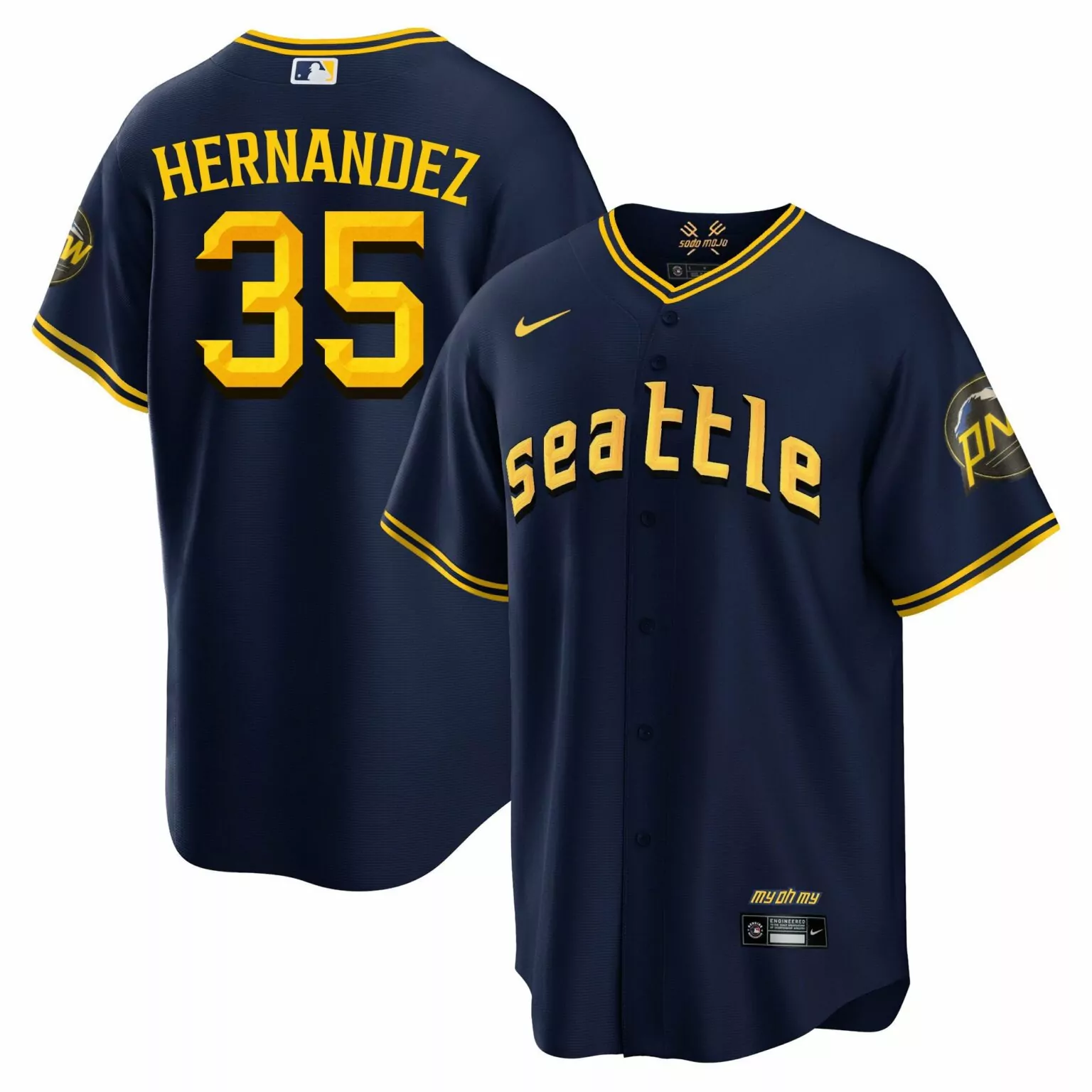 Teoscar Hernandez 35 Jersey Navy City Connect Seattle Mariners Men Split Design Yellow