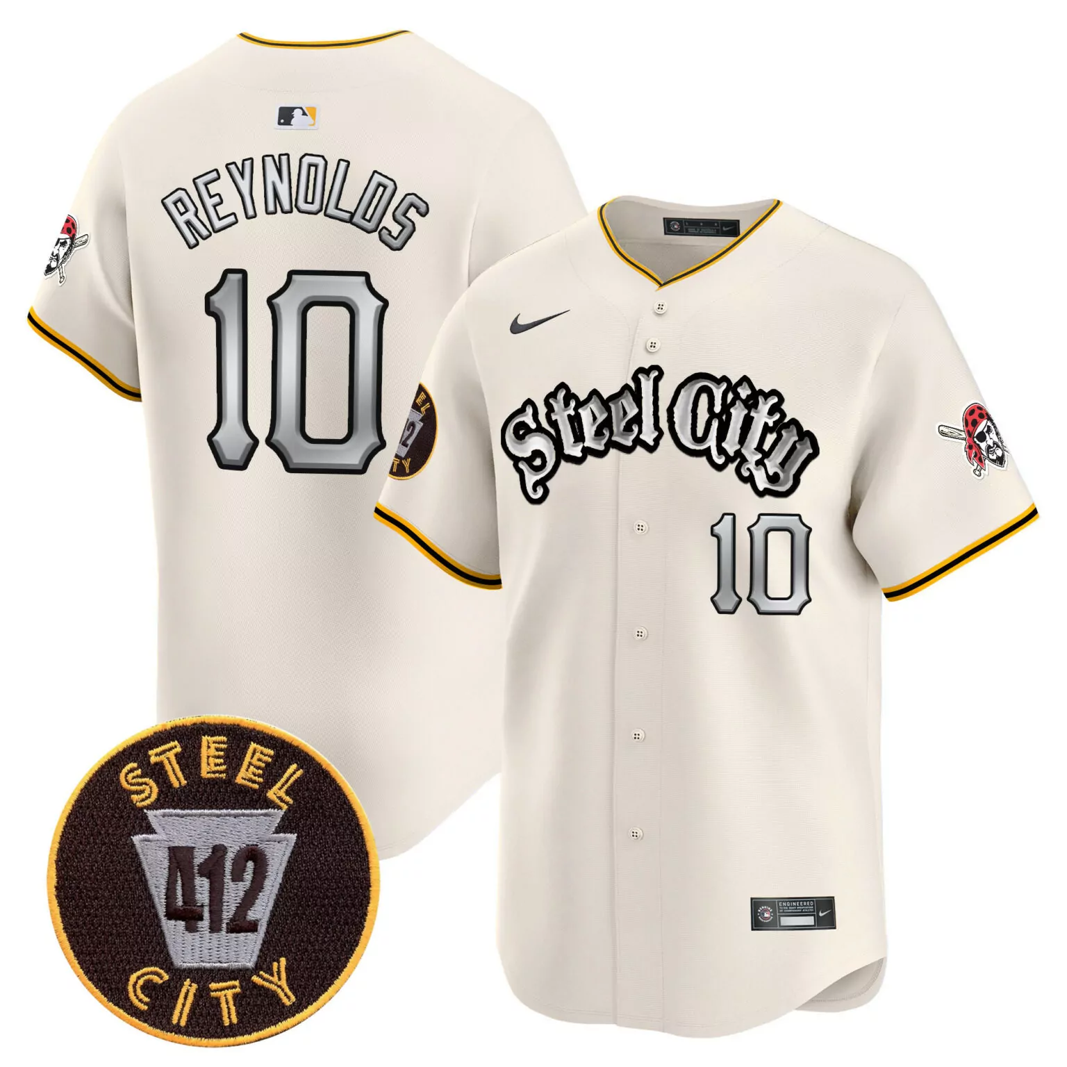 Bryan Reynolds 10 Jersey Cream Pittsburgh Pirates Steel City 412 Men Yellow Black