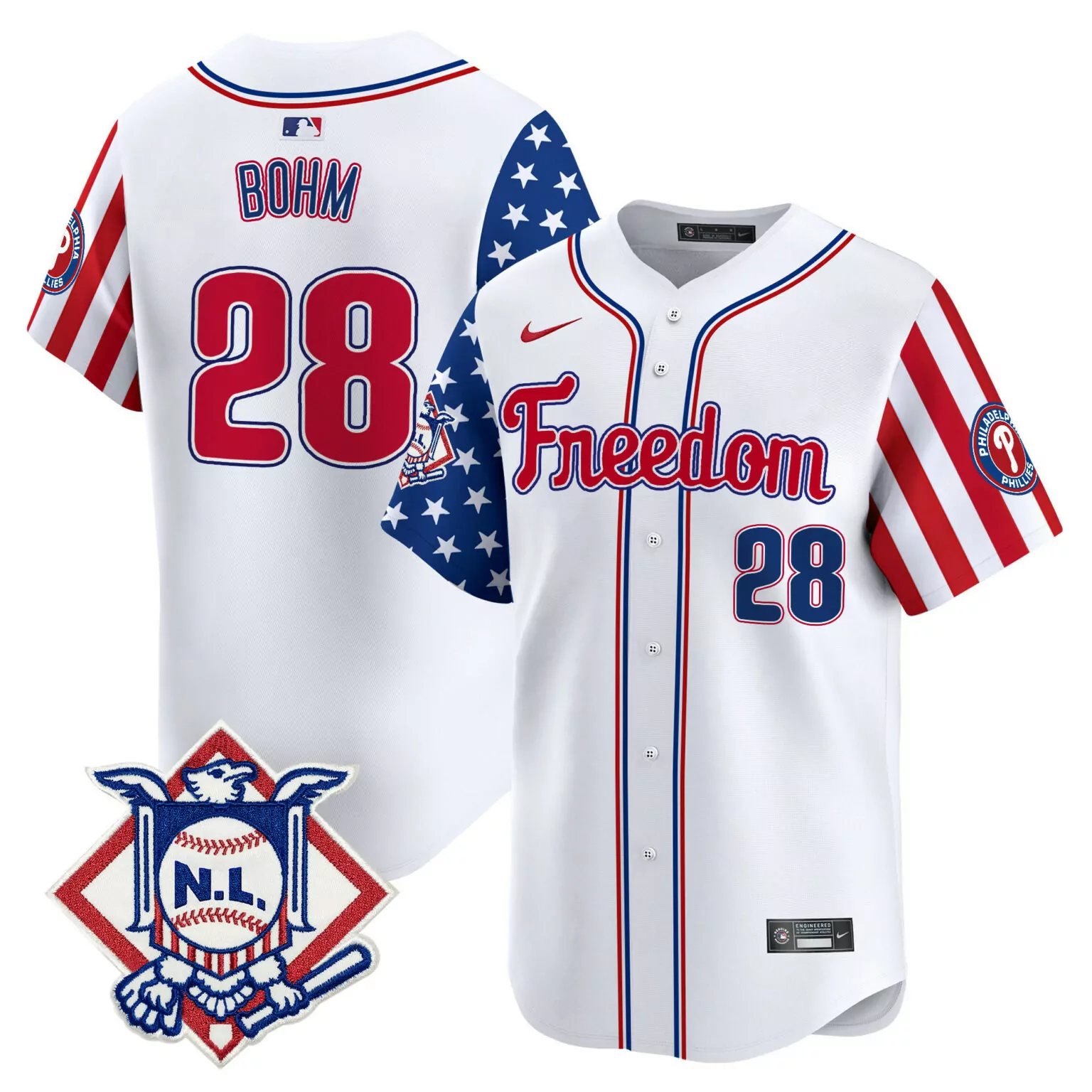 Alec Bohm 28 Jersey White Independence Day Philadelphia Phillies National League