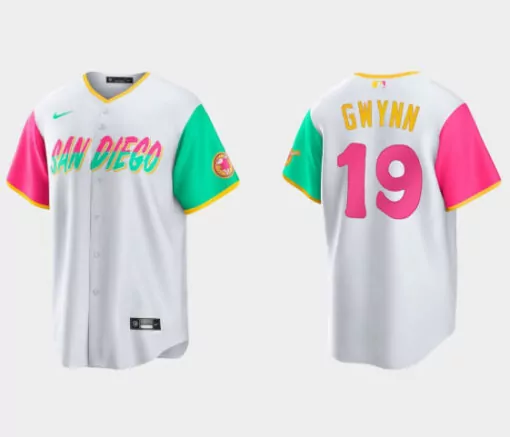 Tony Gwynn 19 San Diego Padres Jersey White Split Design Hot Pink Teal Yellow Cool